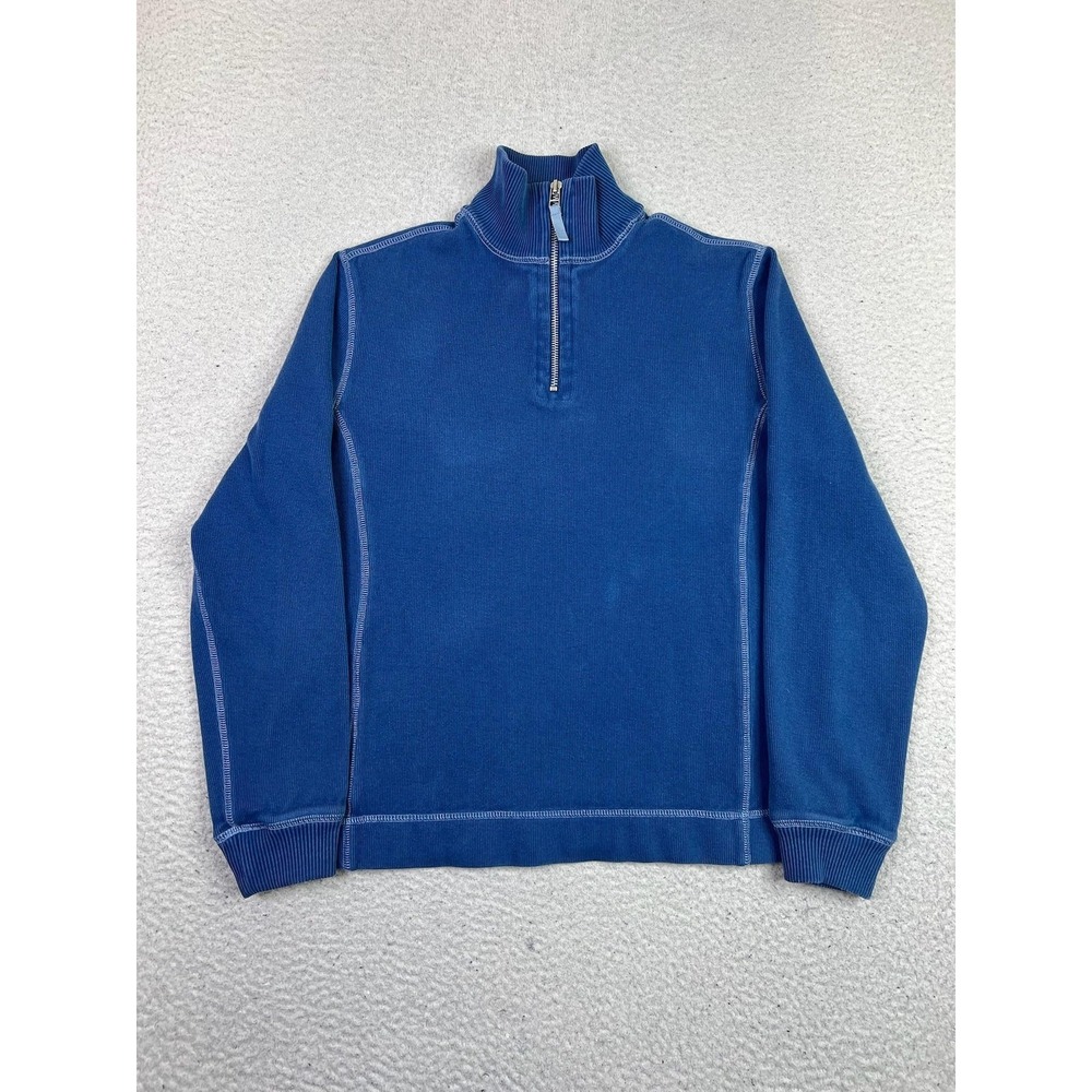 Eddie Bauer Sweater Womens Small Blue 100% Cotton 1/4 Zip Mock Neck Pullover